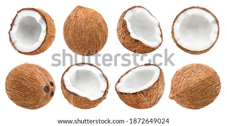 Rich collection of delicious coconuts, isolated on white background Royalty-Free Stock Photo #1872649024