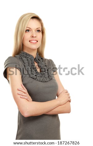A portrait of a beautiful woman standing, isolated on white background