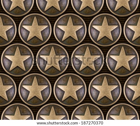 Bronze star seamless pattern on striped background