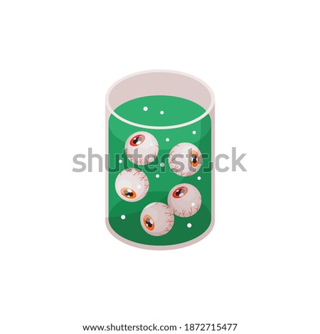 Isometric halloween party composition with human eyes floating in jar with liquid vector illustration