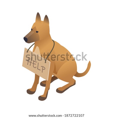 Charity for dogs with donation and volunteering symbols isometric isolated vector illustration