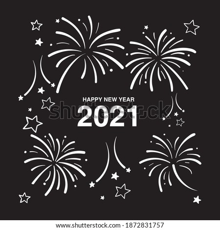 Happy new year 2021 with white fireworks Free Vector

