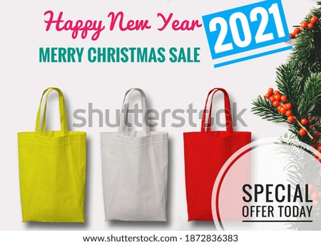 Beautiful bags 2021 Happy New Year with Merry Christmas Shopping Sale Banner.