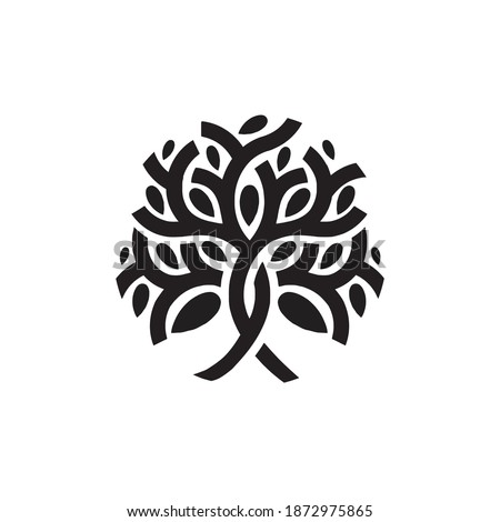 Tree with leaves black and white color. Tree Vector Template