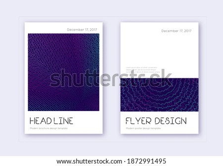 Minimal cover design template set. Neon abstract lines on dark blue background. Delightful cover design. Great catalog, poster, book template etc.