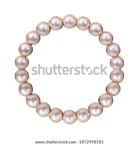 Golden round frame with pearls for paintings, mirrors or photo isolated on white background. Design element with clipping path