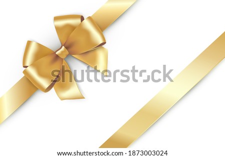 Shiny gold satin ribbon on white background. Vector Christmas gift, valentines day, birthday  wrapping element