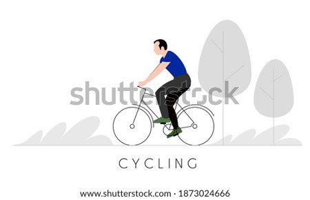 Men cycling at park, isolated on white background, vector illustration, 