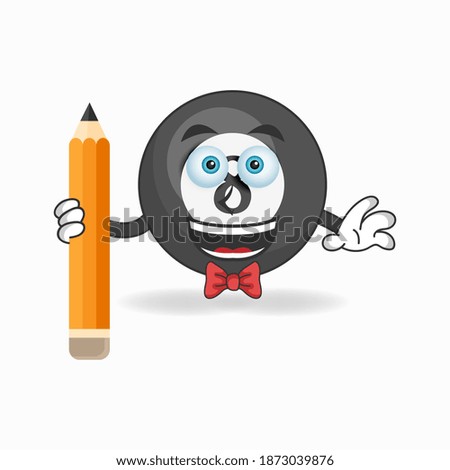 Billiard ball mascot character holding a pencil. vector illustration