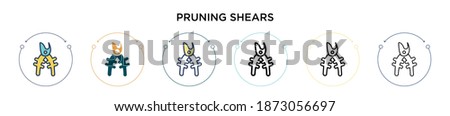 Pruning shears icon in filled, thin line, outline and stroke style. Vector illustration of two colored and black pruning shears vector icons designs can be used for mobile, ui, web