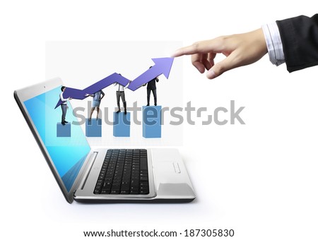 hand pushing social network  laptop 