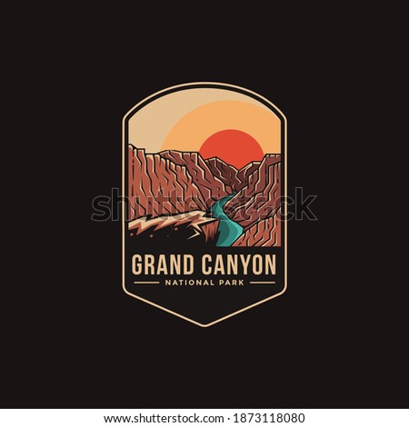 Emblem sticker patch logo illustration of Grand Canyon National Park on dark background Royalty-Free Stock Photo #1873118080