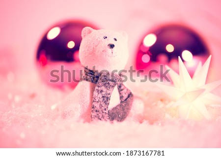 Christmas, polar bear in the snow with star, christmas card