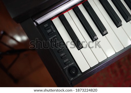 Close up detail of Electric digital Piano keyboard- music instrument