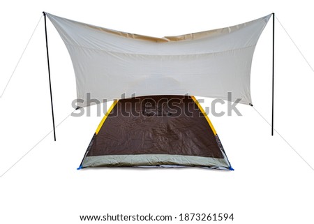 Tourist tent with fly sheet isolated on white background