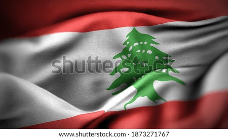 close up waving flag of Lebanon. flag symbols of Lebanon.
