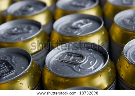 Cans of beer with water droplets