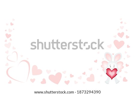Vector illustration of a banner with a cute bunny and hearts in honor of Valentine's Day on white.