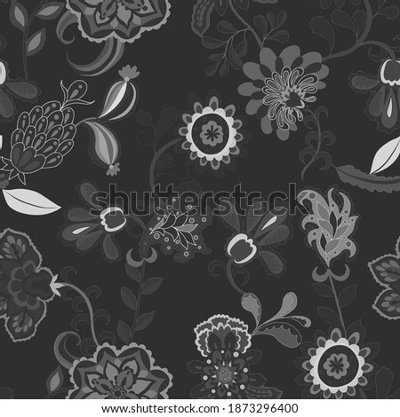 Creative seamless pattern with flowers and leaves in ethnic style. Floral decoration. Traditional paisley pattern. Textile design texture.Tribal ethnic vintage seamless pattern.	
