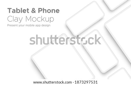 Mobile App Design Tablet Computer and Smartphone Clay Mockup With Space for Text Isolated on White Background. Vector Illustration