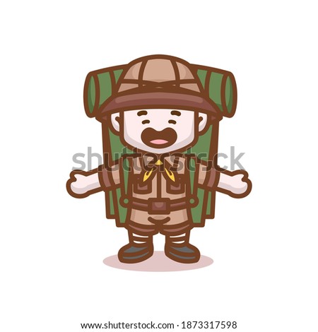 Cute scout boy camping outdoor