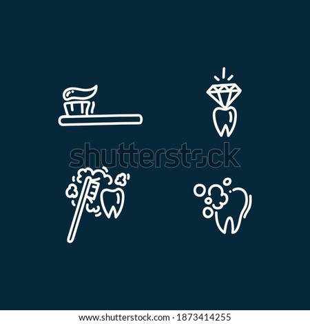 Icons for cleaning your teeth and mouth. A cartoon drawn in vector toothbrush with toothpaste to clean your teeth teeth with a diamond. Linear illustrations for dental care and oral hygiene. Set of