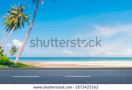 Beautiful beaches road and coconut trees in Thailand.