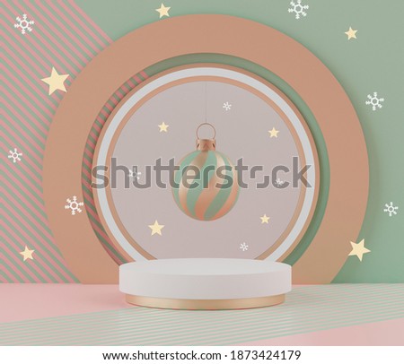 Minimal scene of Christmas holiday theme concept decorate with displays podium or pedestal for mock up and products presentation. Abstract simple geometric shapes. Winter season. 3d rendering.