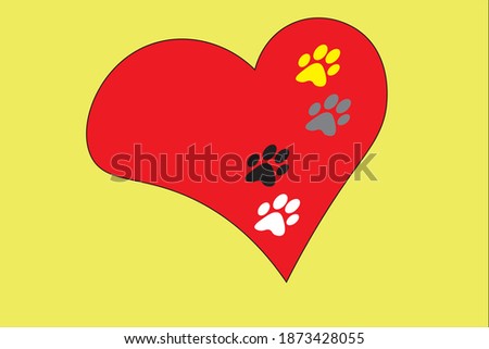 heart with cat paw on it. love cat concept. icon vector illustration