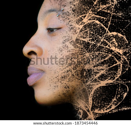 An artistic portrait with an effect of strands and paper texture 
