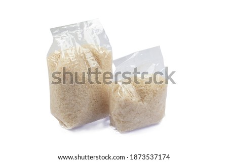 Pile of white rice.Rice grains isolated on white background. Top view. It lay flat.
