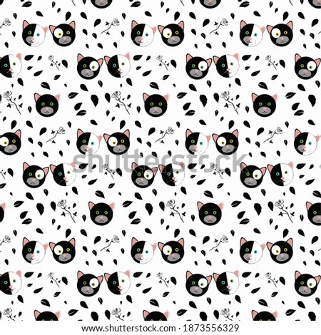 Pattern Cats and roses black .