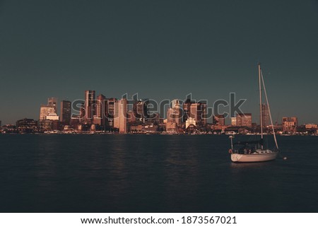 Boston skyline view at night with historical buildings in Massachusettes USA