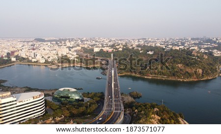 Durgam cheruvu Cable Bridge, Hyderabad. Drone View Royalty-Free Stock Photo #1873571077
