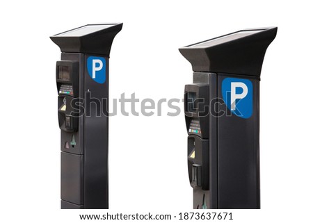 Parking machine with solar panel isolated on white background Royalty-Free Stock Photo #1873637671