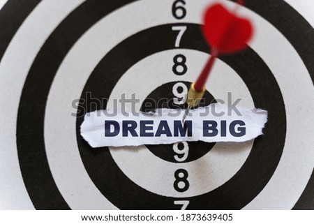 Business and finance concept. A piece of paper with the text is nailed to the target with a dart - DREAM BIG