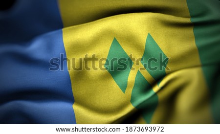 close up waving flag of Saint Vincent and the Grenadines. flag symbols of Saint Vincent and the Grenadines.