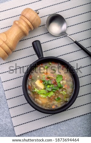 hot vegetable soup in a bowl