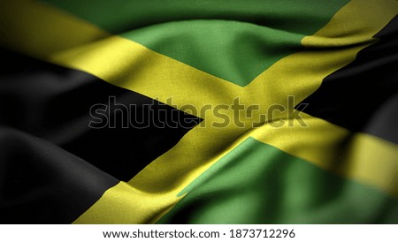 close up waving flag of Jamaica. flag symbols of Jamaica.
