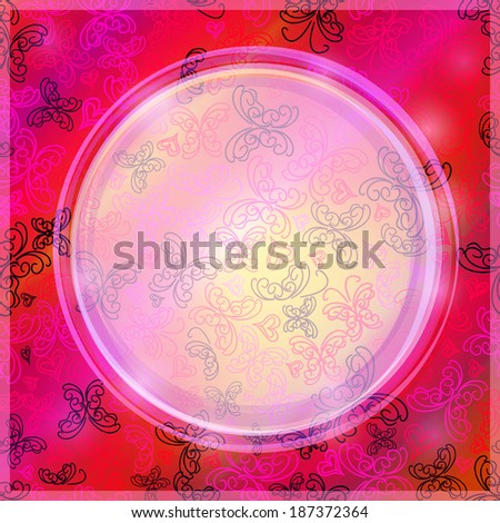 Pink Background with Round Label. Vector Illustration.