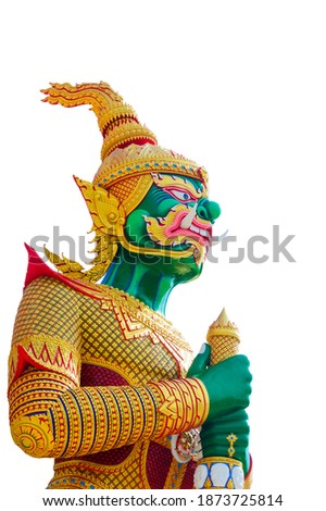 Side of the guardian giant  in a Thai temple with  
a white background.