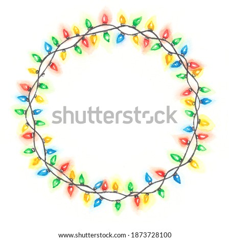 Christmas glowing garlands on a white background. Watercolor illustration