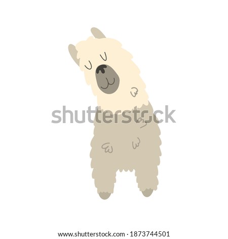 Alpaca. Vector children's illustration in cartoon hand-drawn style for printing on children's clothing, interior design, packaging, stickers. Isolated on white