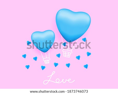 Love text and heart shaped hot air  balloons with pink background vector illustration