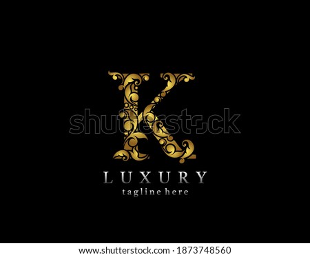 Elegant K Letter Gold logo icon, luxury flourishes ornament monogram design vector.