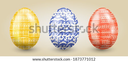 Traditional set of eggs in pastel hand drawn textures on a light gradient background.