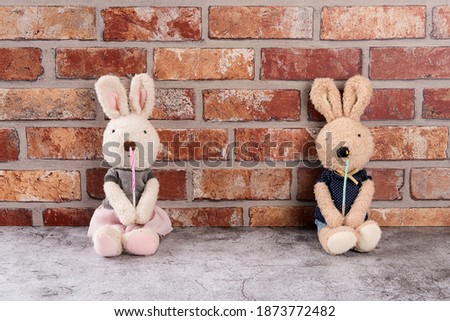 Rabbit doll holding a candle with both hands