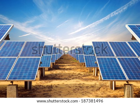In the evening, when the solar panels Royalty-Free Stock Photo #187381496