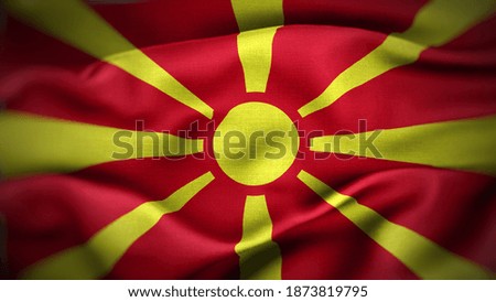 close up waving flag of North Macedonia. flag symbols of North Macedonia.