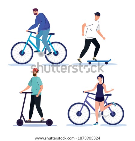 people with bike scooter and skate design, Vehicle and lifestyle theme Vector illustration